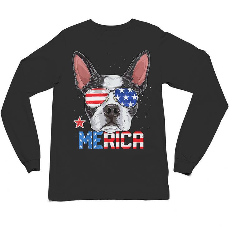 Boston Terrier Merica 4th Of July T Shirt Men Boys Dog Puppy Unisex Long Sleeve T-Shirt