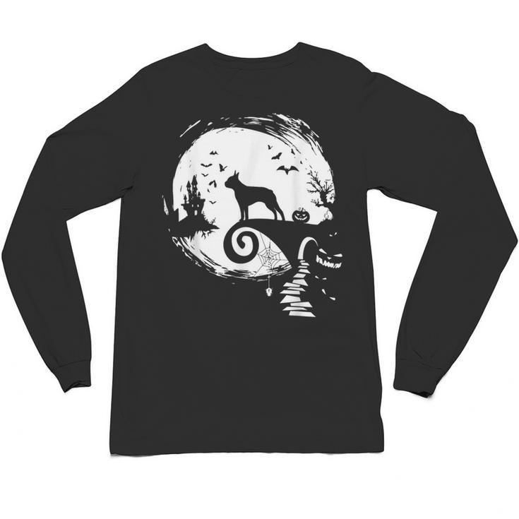 Boston Terrier And Moon Halloween Costume Dog Lover Unisex Long Sleeve T-Shirt
