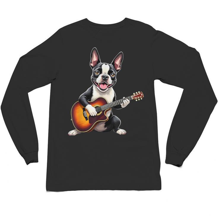 Boston Terrier Playing Guitar Boston Terrier Unisex Long Sleeve T-Shirt, trending gift