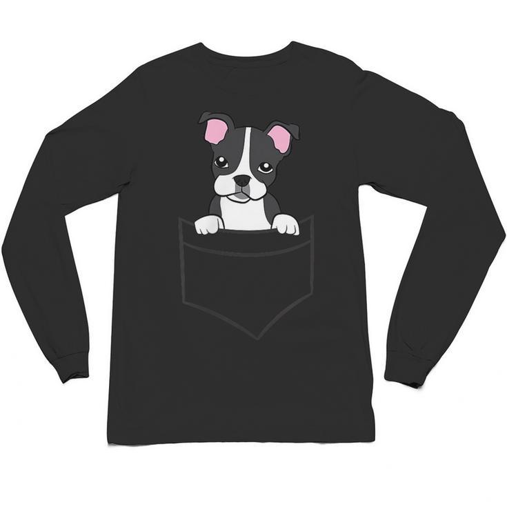 Boston Terrier In The Pocket Cute Pocket Boston Terrier Unisex Long Sleeve T-Shirt