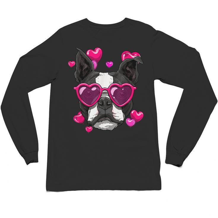 Boston Terrier Valentines Day Shirt Heart Dog Lover Unisex Long Sleeve T-Shirt