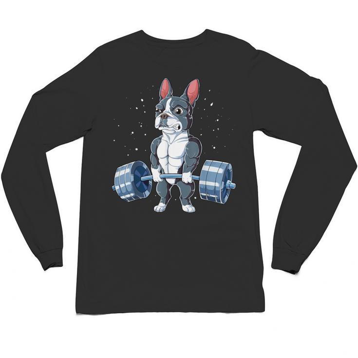 Boston Terrier Weightlifting Deadlift Men Fitness Gym Unisex Long Sleeve T-Shirt