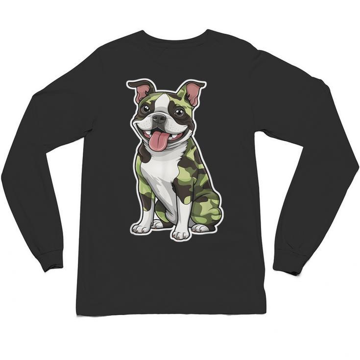 Camo Boston Terrier Pet Owner Camouflage Dog Lover Unisex Long Sleeve T-Shirt