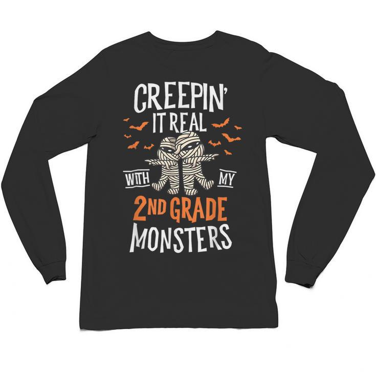 Creepin It Real With My 2nd Grade Monsters Halloween Teacher For Men Women Kids Unisex Long Sleeve T-Shirt, trending gift Creepin It Real With My 2nd Grade Monsters Halloween Teacher For Men Women Kids Unisex Long Sleeve T-Shirt, trending gift