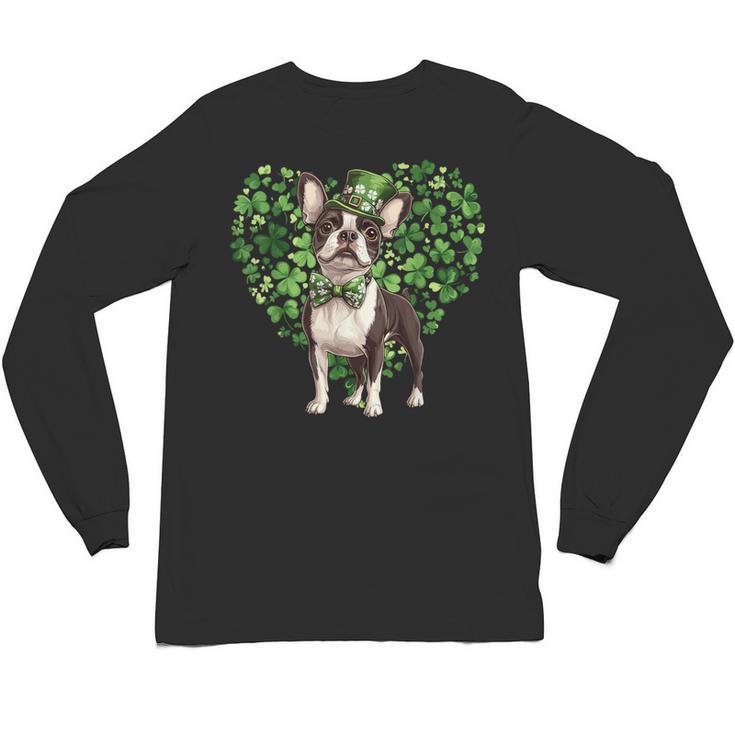 Cute Boston Terrier Shamrock St Patrick's Day Dog Lover Men Women Kids Unisex Long Sleeve T-Shirt