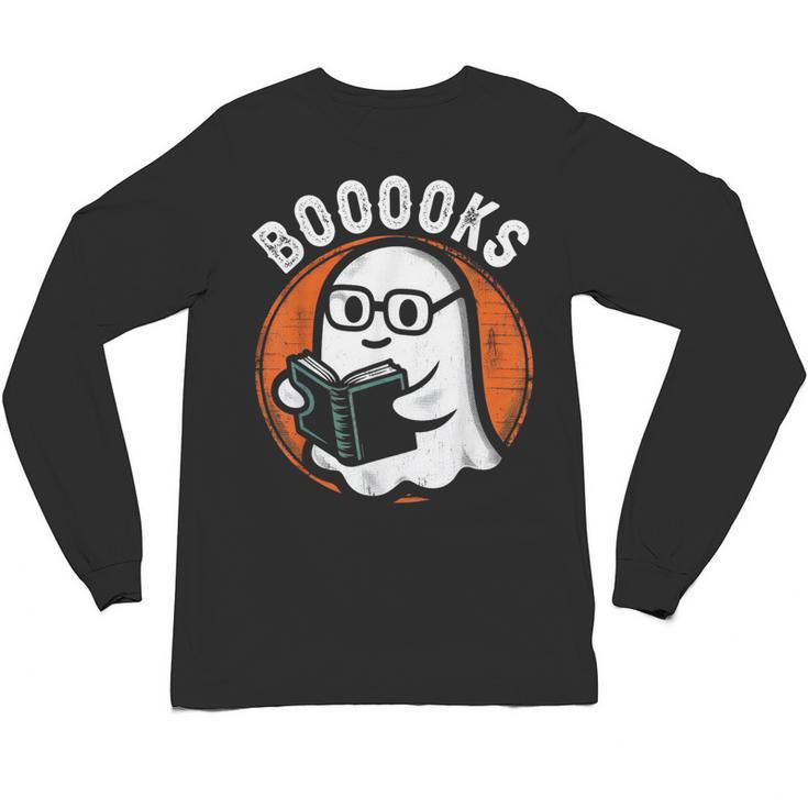Cute Ghost Book Reading Books Lover Retro Halloween Teacher Unisex Long Sleeve T-Shirt