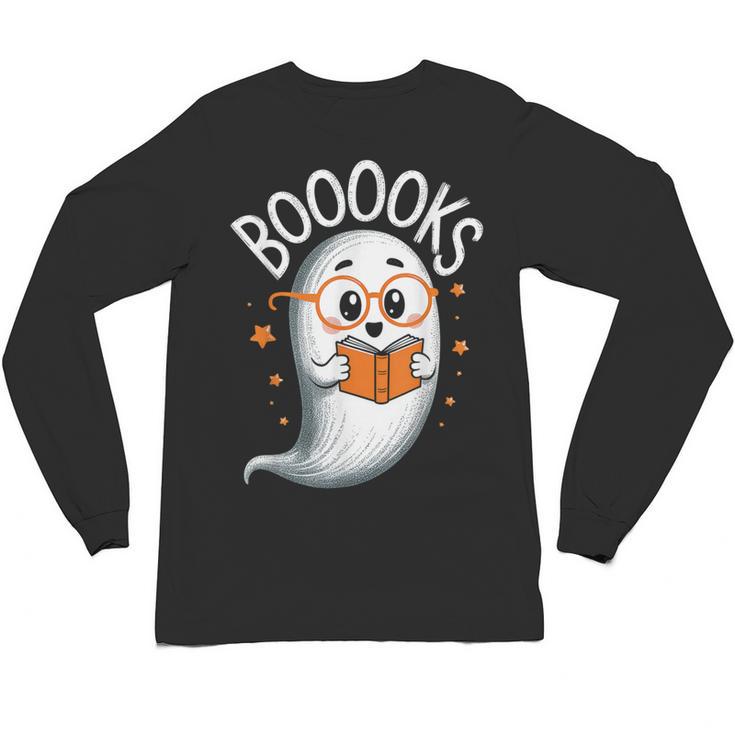 Cute Ghost Book Reading Halloween Teacher Unisex Long Sleeve T-Shirt