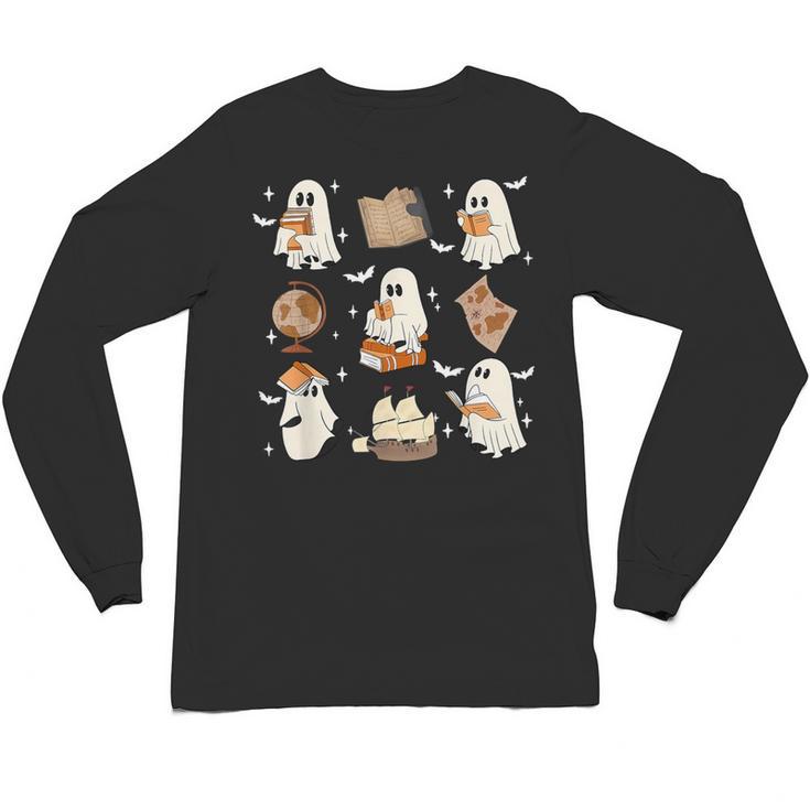 Cute Ghosts Reading Book Bookworm Halloween History Teacher Unisex Long Sleeve T-Shirt