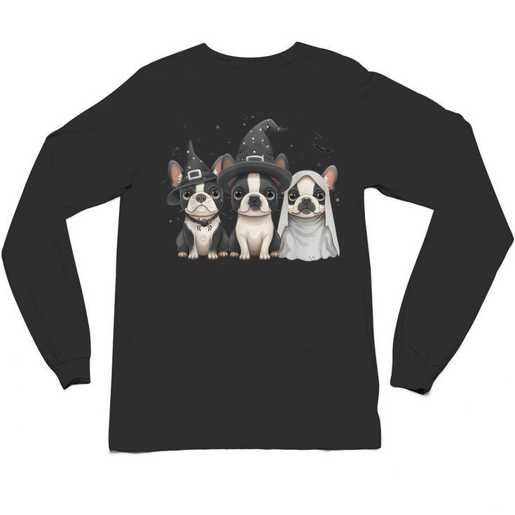Cute Halloween Boston Terrier Dogs Witch Hat Ghost Dog For Men Women Kids Unisex Long Sleeve T-Shirt