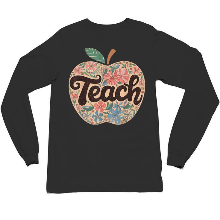 Cute Teacher With Apple Retro Teacher Kids Back To School Unisex Long Sleeve T-Shirt