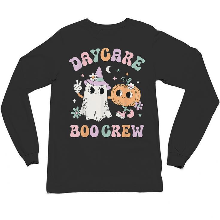 Daycare Boo Crew Groovy Halloween Floral Ghost Kid Teacher Unisex Long Sleeve T-Shirt