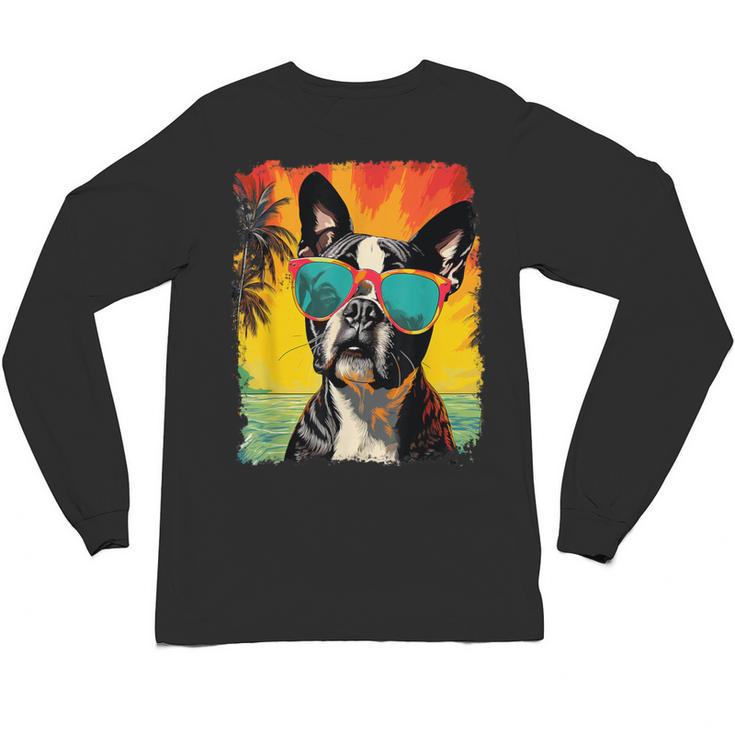 Dog Boston Terrier Hawaiian Unisex Long Sleeve T-Shirt