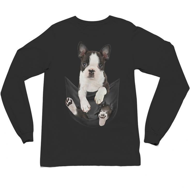Dog Lovers Boston Terrier In Pocket Dog Face For Men Women Kids Unisex Long Sleeve T-Shirt