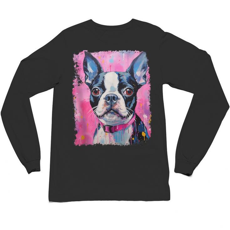 Dog Pink Boston Terrier Unisex Long Sleeve T-Shirt