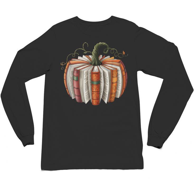 Fall Book Pumpkin Retro Reading Halloween Teacher Librarian Unisex Long Sleeve T-Shirt