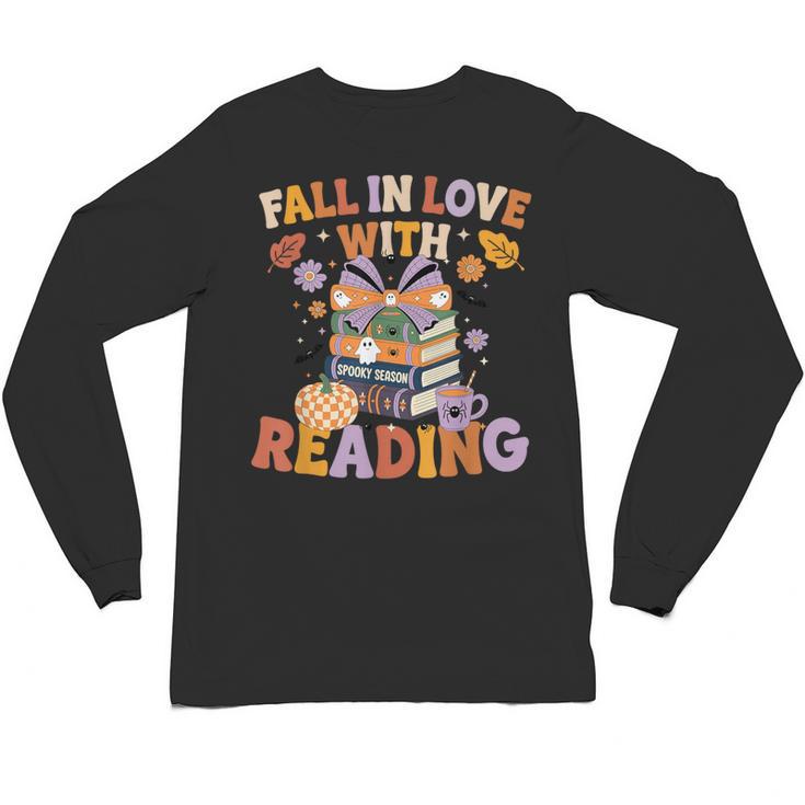 Fall In Love With Reading Halloween Stack Of Book Teacher Unisex Long Sleeve T-Shirt