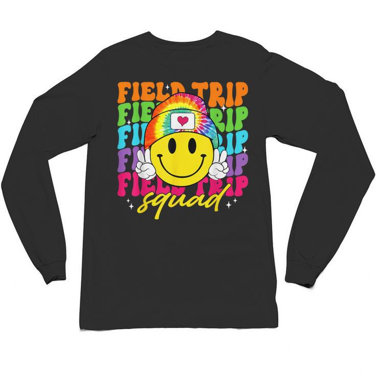 Field Trip Squad Groovy Field Day Smile Face Teacher Tie Dye Unisex Long Sleeve T-Shirt