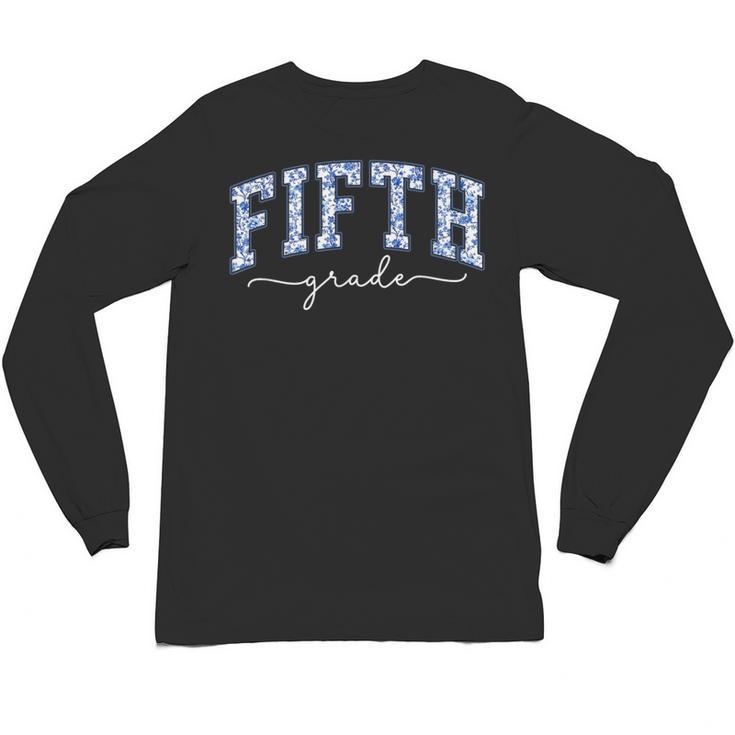 Fifth Grade Coquette Toile Blue Bow Floral Women Teacher Unisex Long Sleeve T-Shirt