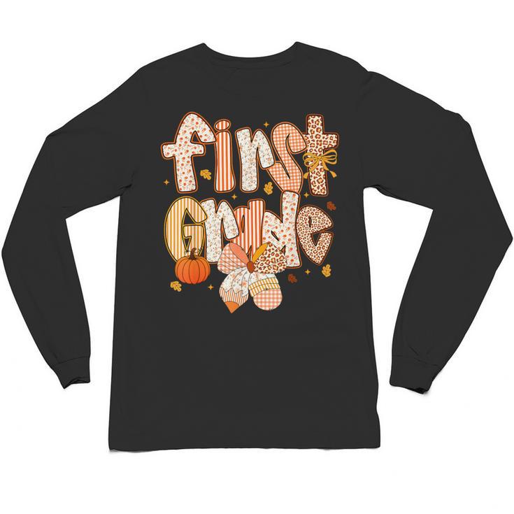 First Grade Fall Floral Coquette Bow Teachers Students Unisex Long Sleeve T-Shirt