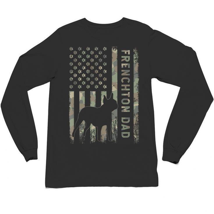 Frenchton Dad French Bulldog Boston Terrier Camo USA Flag Unisex Long Sleeve T-Shirt