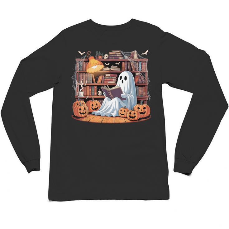 Ghost Book Reading Halloween Books Lover Teacher Unisex Long Sleeve T-Shirt