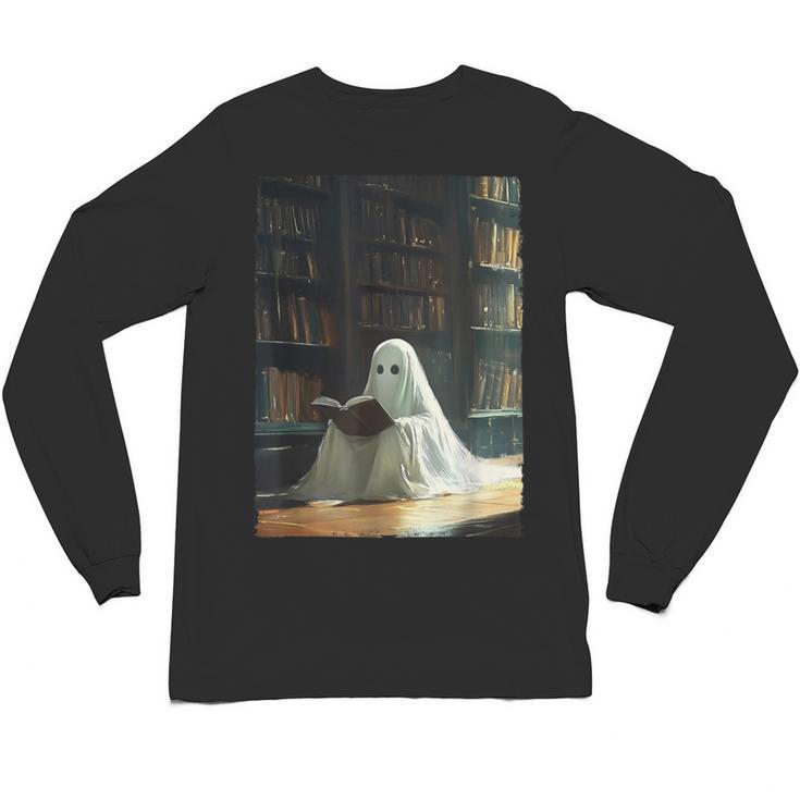 Ghost Library Halloween Book Reading Books Lover Teacher Unisex Long Sleeve T-Shirt, trending gift