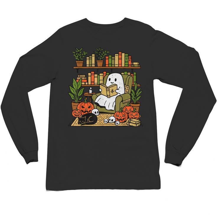 Ghost Library Reading Books Halloween Librarian Teacher Unisex Long Sleeve T-Shirt