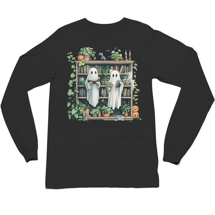 Ghost Plant Library Halloween Reading Books Teacher Vintage Unisex Long Sleeve T-Shirt