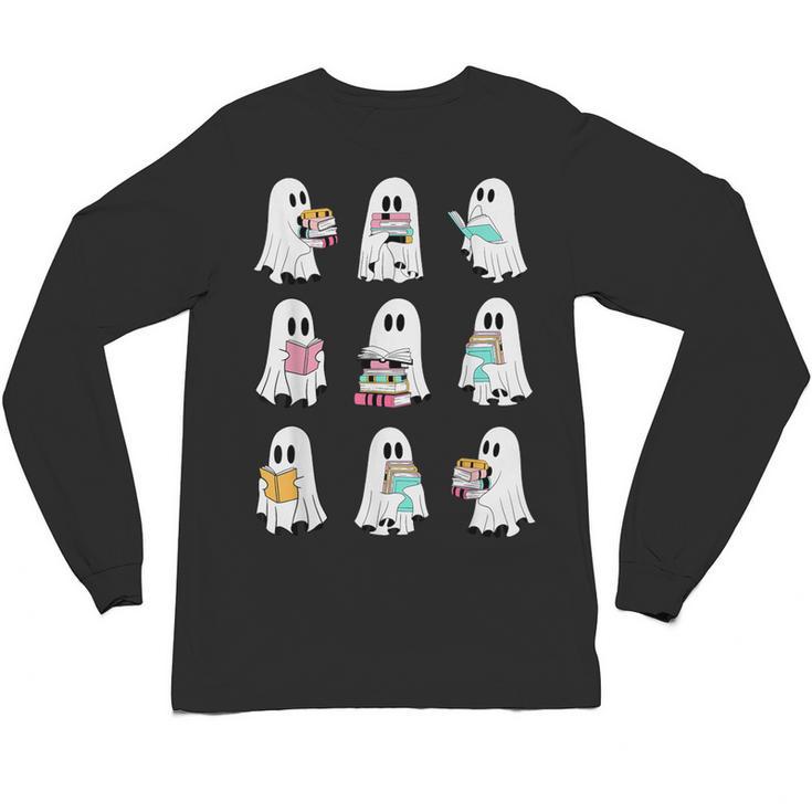 Ghost Reading Books Spooky Librarian Teacher Women Unisex Long Sleeve T-Shirt