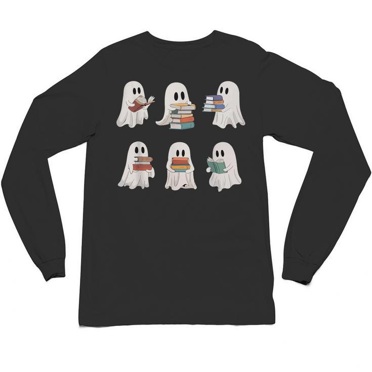 Ghost Reading Books Teacher Halloween Librarian Cute Boook Unisex Long Sleeve T-Shirt