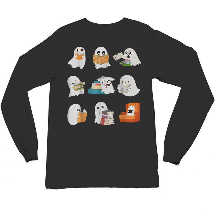 Ghost Reading Teacher Halloween Librarian Book Lover School Unisex Long Sleeve T-Shirt