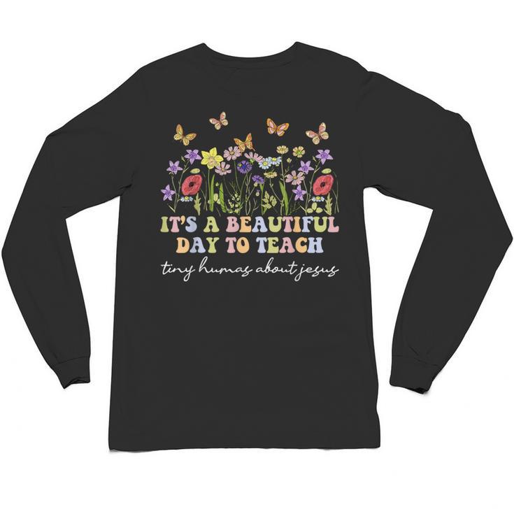 Groovy I Teach Tiny Humans About Jesus Christian Teacher Unisex Long Sleeve T-Shirt