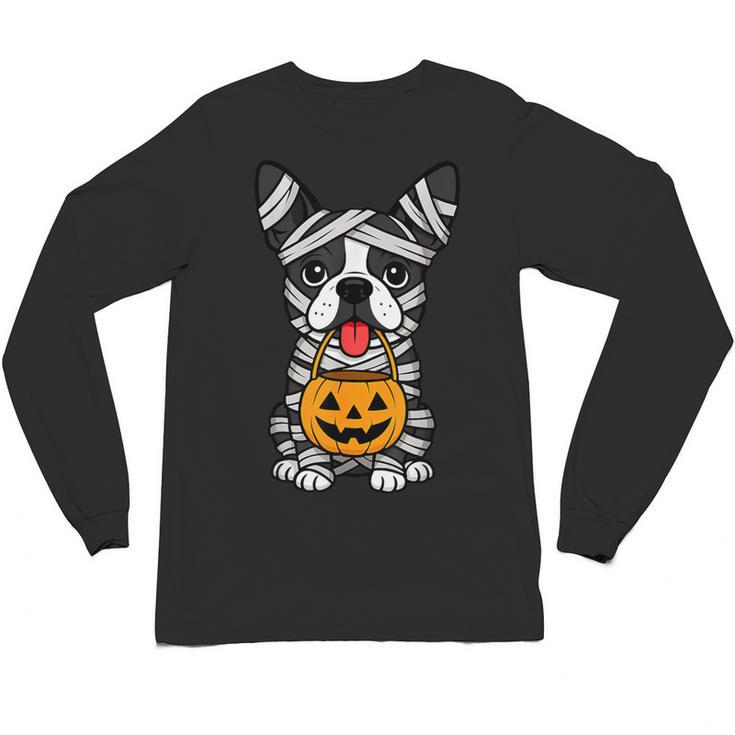 Halloween Dog Boston Terrier Mummy Costume Men Women Kids Unisex Long Sleeve T-Shirt