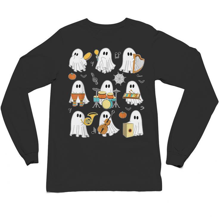 Halloween Ghost Music Teacher Playing Instruments Unisex Long Sleeve T-Shirt, trending gift