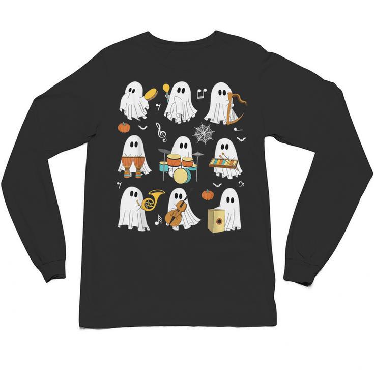 Halloween Ghost Playing Musical Instruments Music Teacher Unisex Long Sleeve T-Shirt
