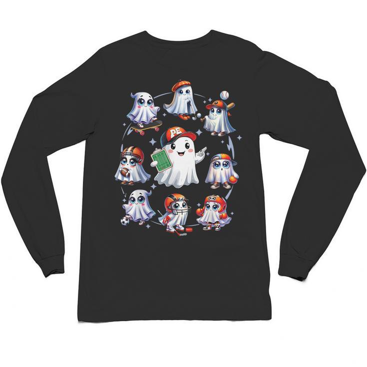 Halloween PE Teacher Ghost Playing Sports Physical Education Unisex Long Sleeve T-Shirt