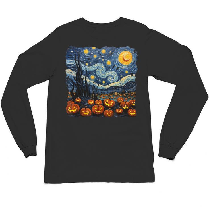 Halloween Pumpkin Starry Night Van Gogh Art Teacher Unisex Long Sleeve T-Shirt