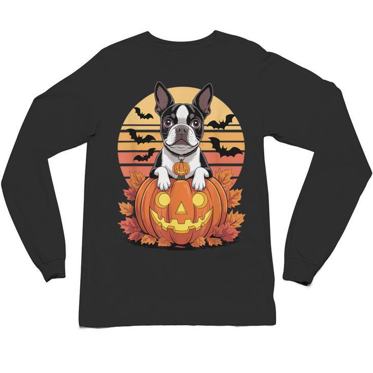 Halloween Retro Boston Terrier Unisex Long Sleeve T-Shirt