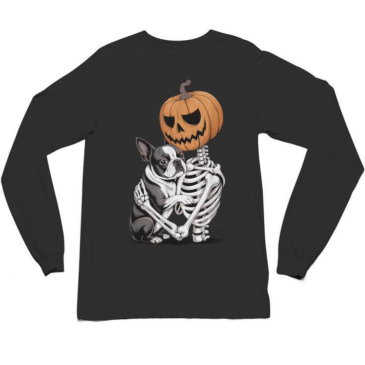 Halloween Skeleton Boston Terrier Unisex Long Sleeve T-Shirt