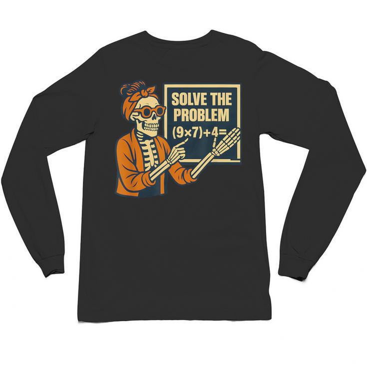 Halloween Teacher Six Seven Meme 6 7 Skeleton Spooky Costume Unisex Long Sleeve T-Shirt