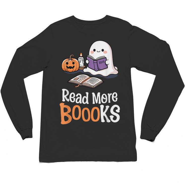 Halloween Teacher Women Cute Reading Ghost Read More Books Unisex Long Sleeve T-Shirt