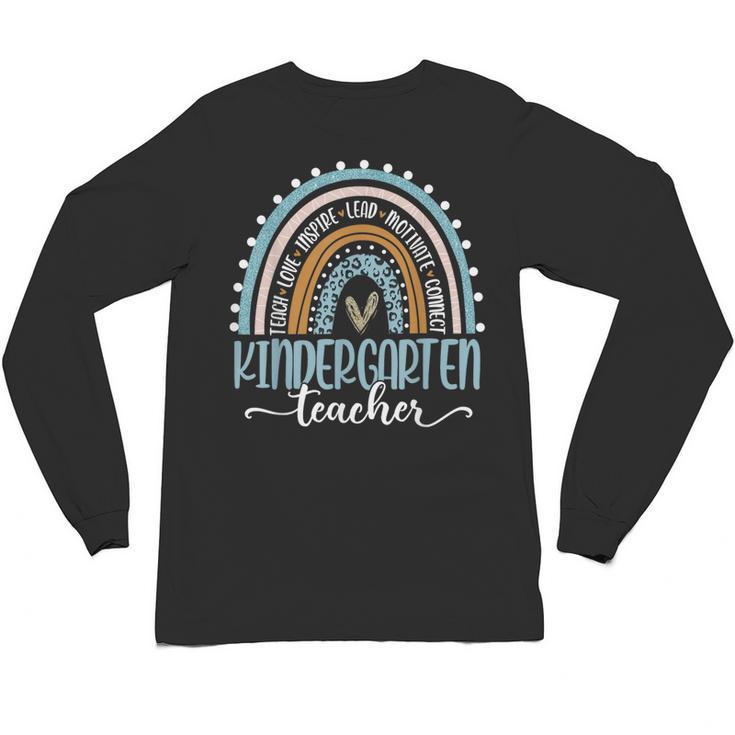 Kindergarten Teacher Leopard Boho Rainbow Back To School Unisex Long Sleeve T-Shirt