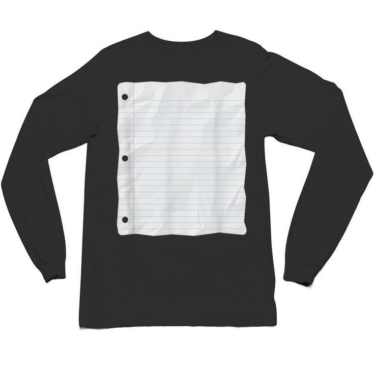 Lined Paper Notebook Halloween Costume For Students Teachers For Men Women Kids Unisex Long Sleeve T-Shirt