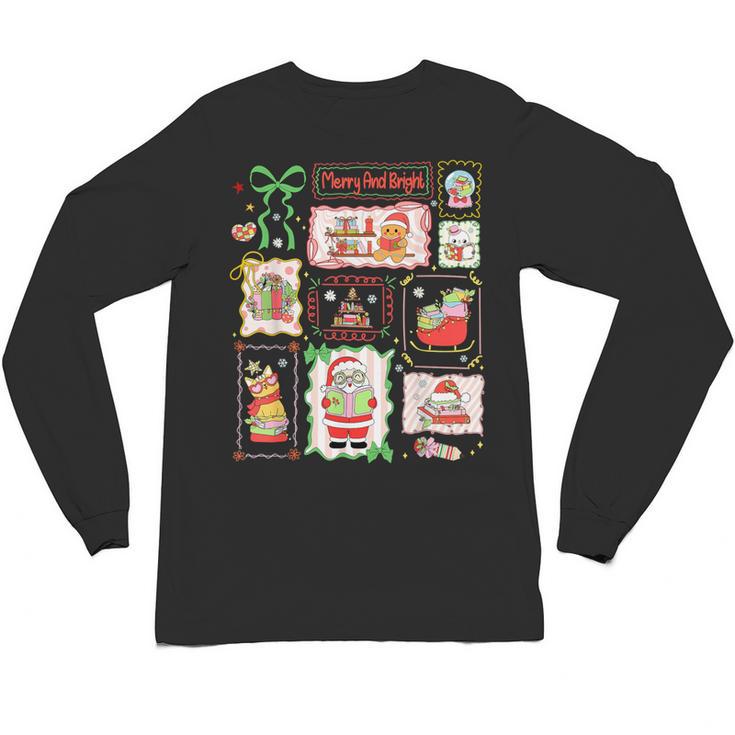 Merry And Bright Christmas Gingerbread Santa Book Teacher Unisex Long Sleeve T-Shirt