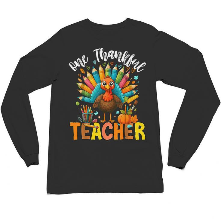 One Thankful Teacher Thanksgiving Turkey Cute Crayon Pencil Unisex Long Sleeve T-Shirt