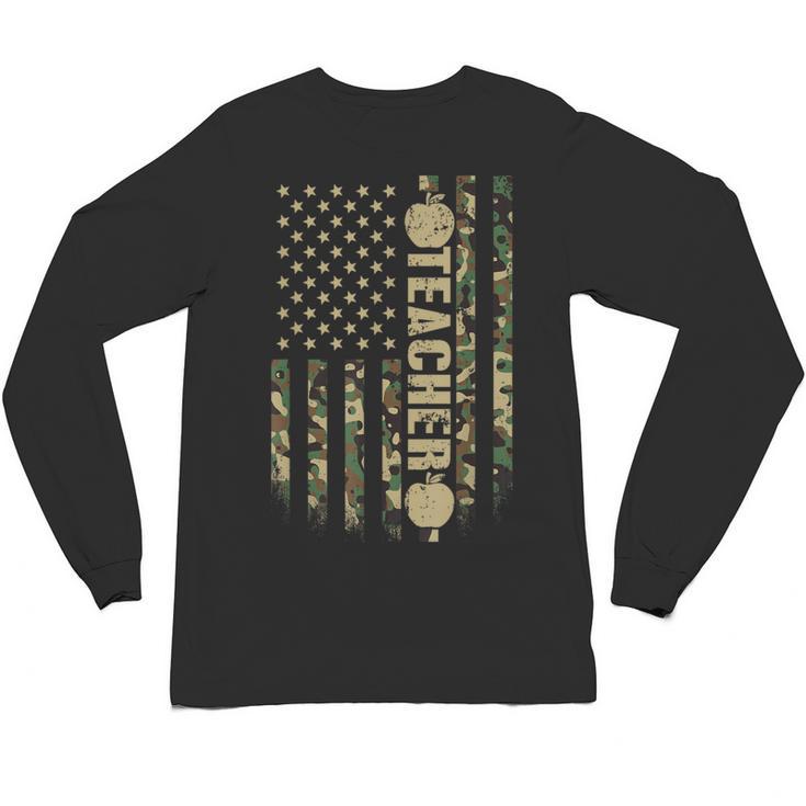 Patriotic Teacher American Flag Camouflage 4th Of July Camo Unisex Long Sleeve T-Shirt