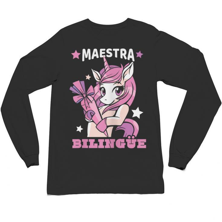 Pink Unicorn Spanish Teacher Regalos Para Bilingue Teacher Unisex Long Sleeve T-Shirt