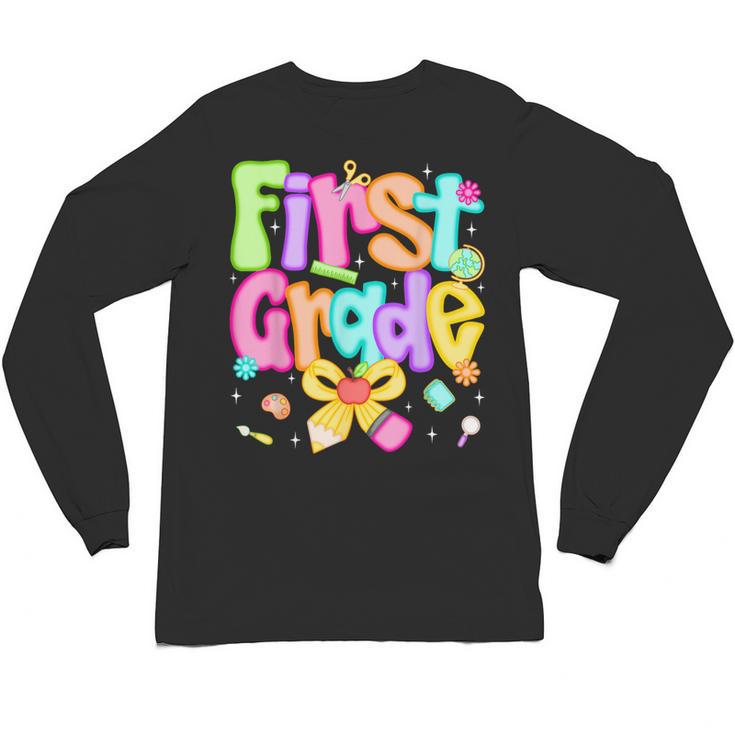 Preppy First Grade Back To School 1st Grade Teacher Girl Kid Unisex Long Sleeve T-Shirt