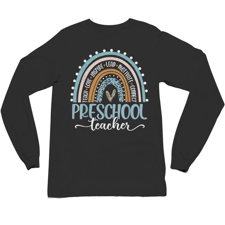 Preschool Teacher Leopard Boho Rainbow Back To School Unisex Long Sleeve T-Shirt