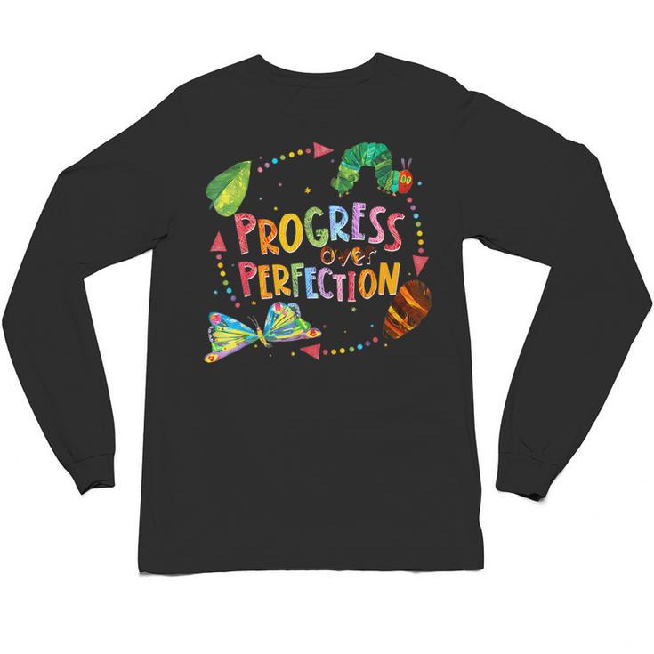 Progress Over Perfection Caterpillar Teacher Back To School Unisex Long Sleeve T-Shirt